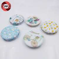 74mm wholesale aluminium/PU customized double sides round pocket mirror